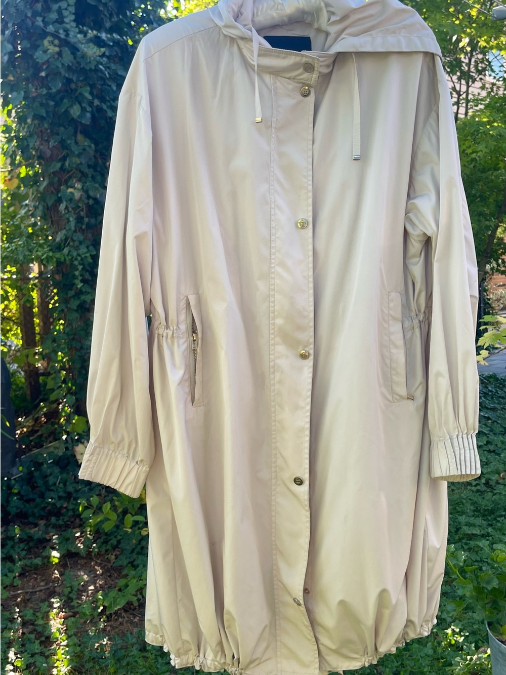 Massimo Dutti Cream Drawstring Technical Polyester Parka/ Trench Coat Sz L. EUC